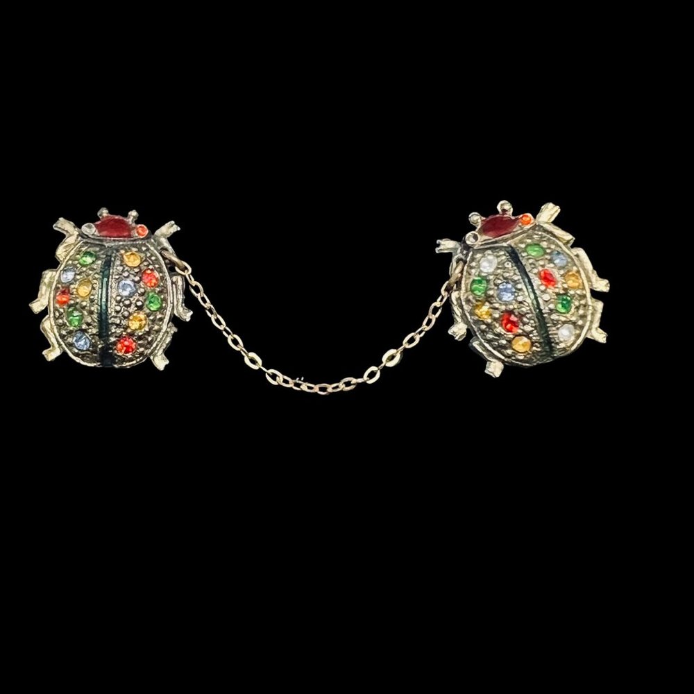 Set Of Gold Tone And Multi-Colored Rhinestone & Enamel Beetle Scent Brooch (5165